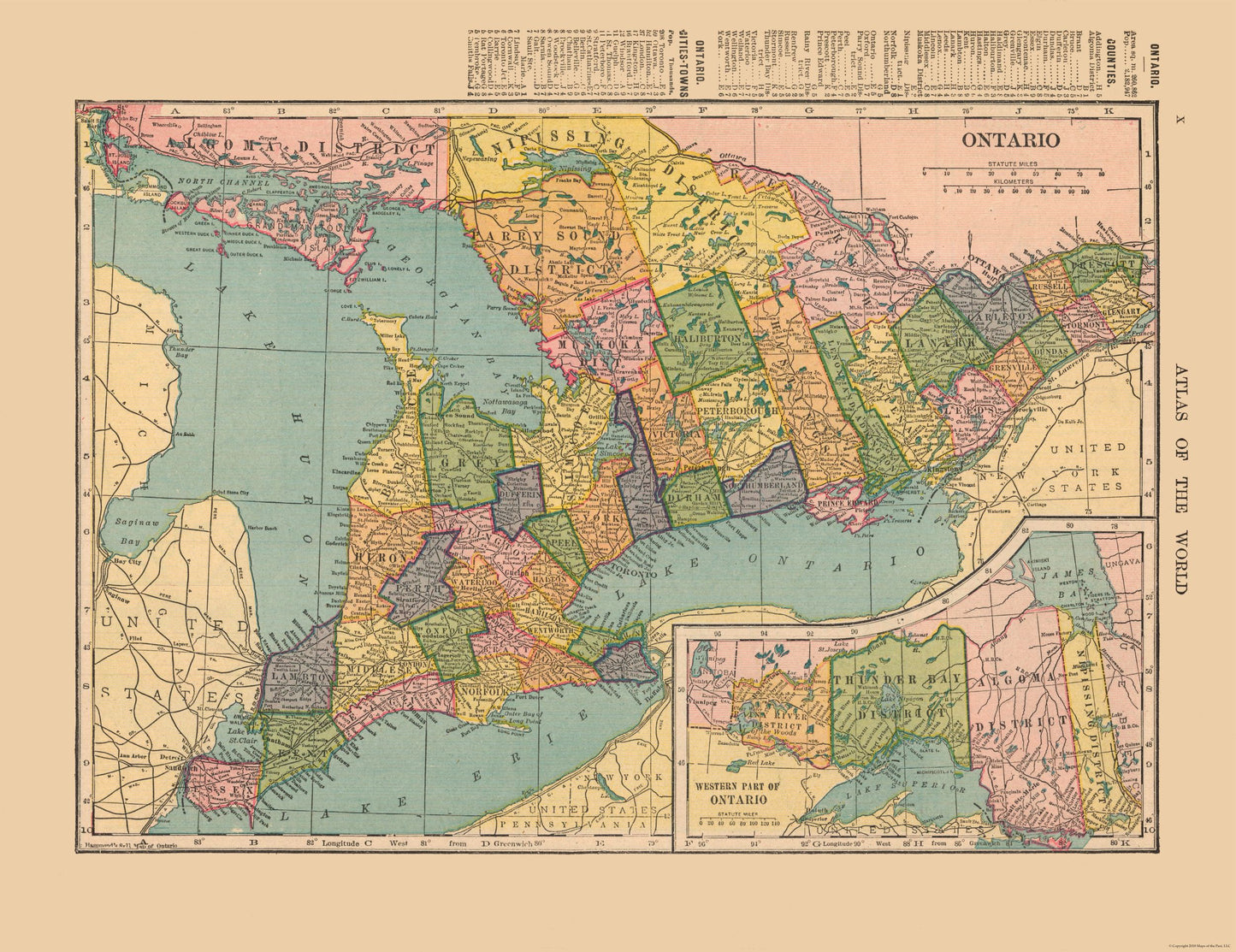 Historic Map - Ontario Canada - Hammond 1910 - 29.86 x 23 - Vintage Wall Art