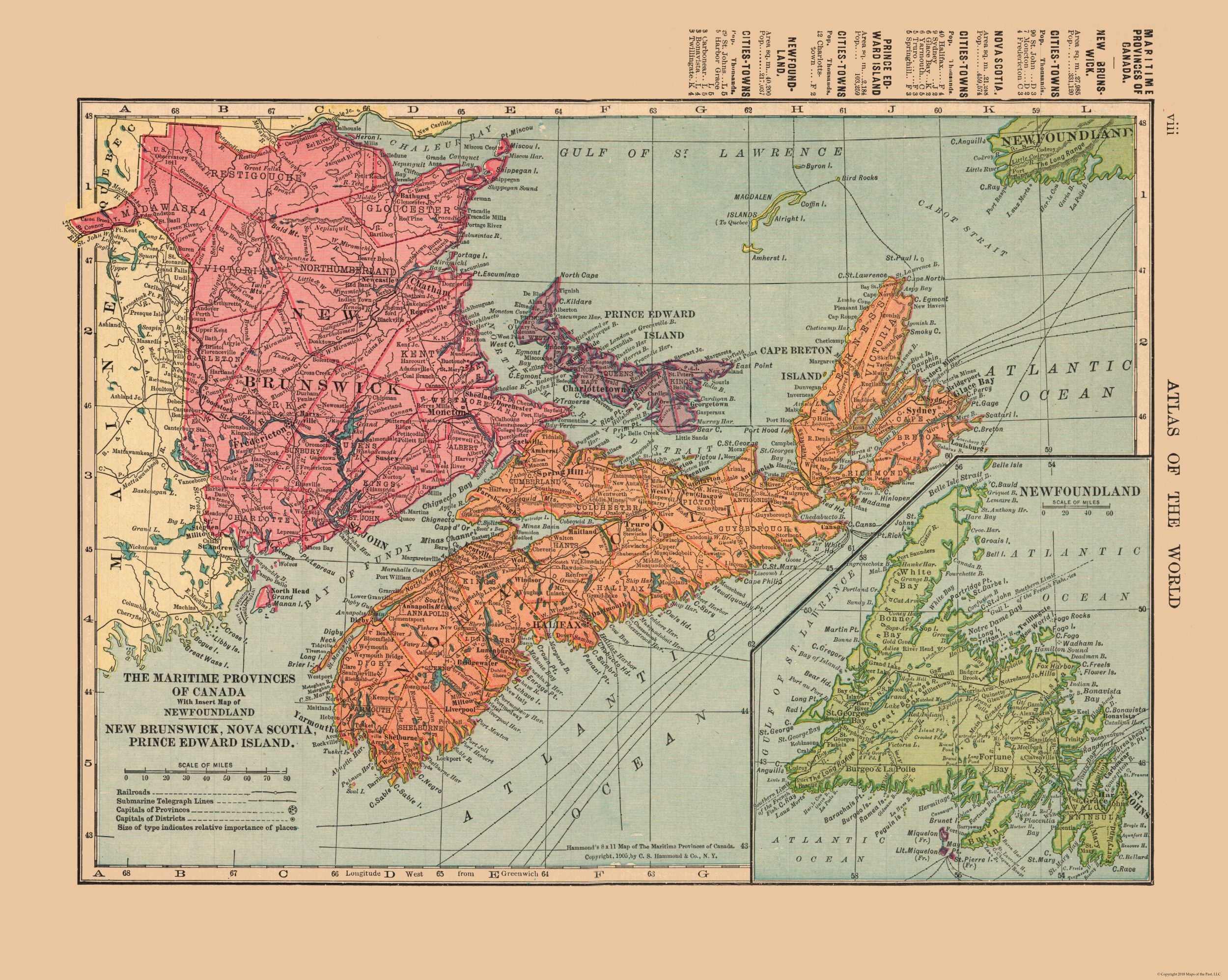 Historic Map - Maritime Provinces Canada - Hammond 1910 - 28.80 x 23 ...