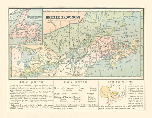 Historic Map - Canada British Provinces - Monteith 1882 - 29.38 x 23 - Vintage Wall Art