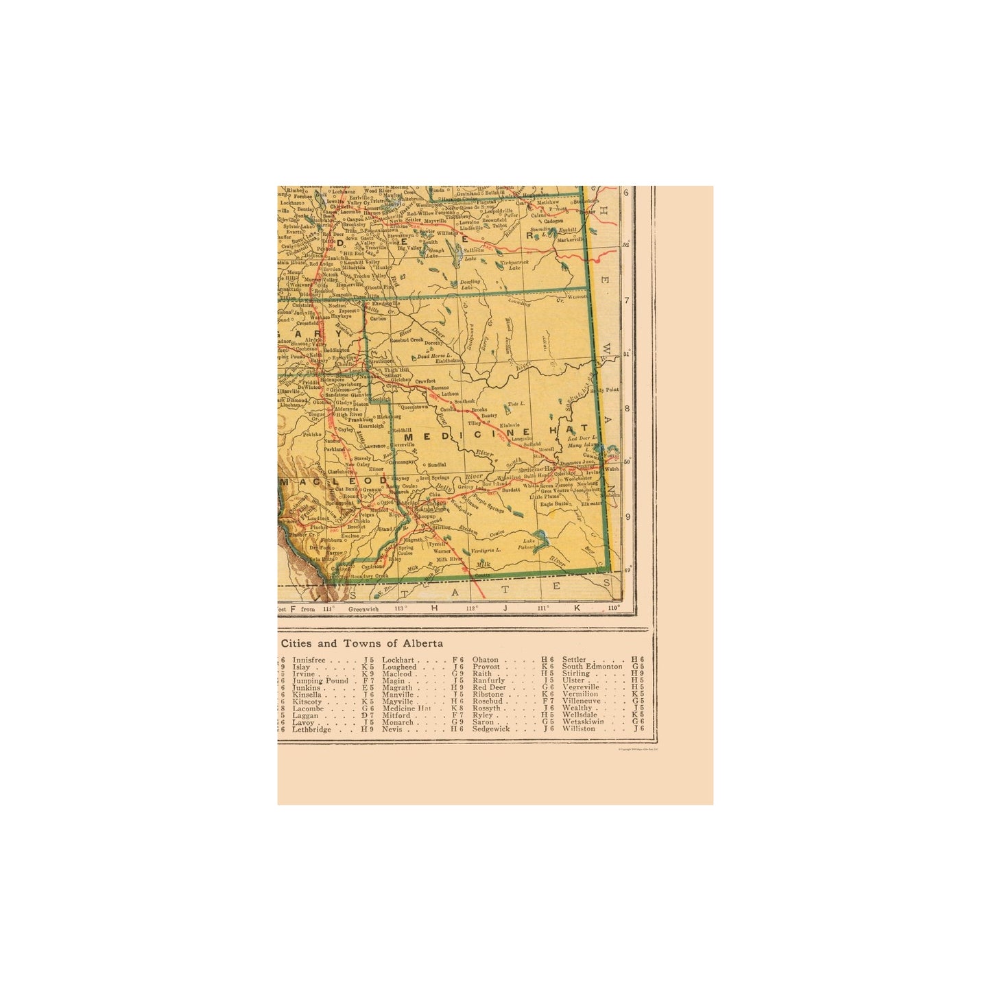 Historic Map - Alberta Canada - Reynold 1921 - 23 x 32.68 - Vintage Wall Art