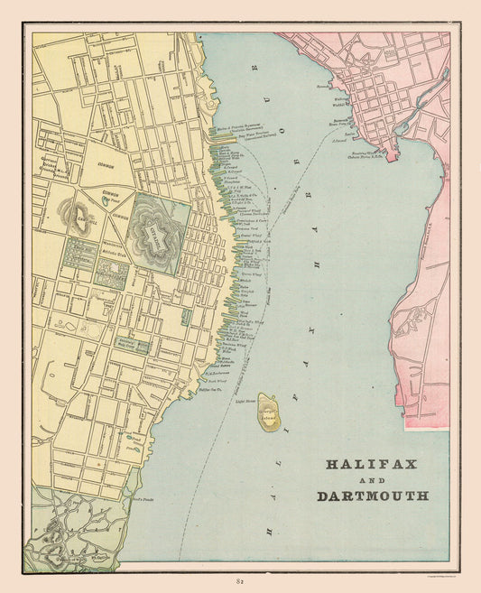 Historic Map - Halifax Dartmouth Canada - Cram 1892 - 23 x 28.37 - Vintage Wall Art