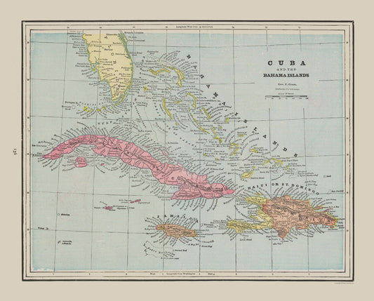 Historic Map - Cuba Bahama Islands - Cram 1892 - 28.58 x 23 - Vintage Wall Art