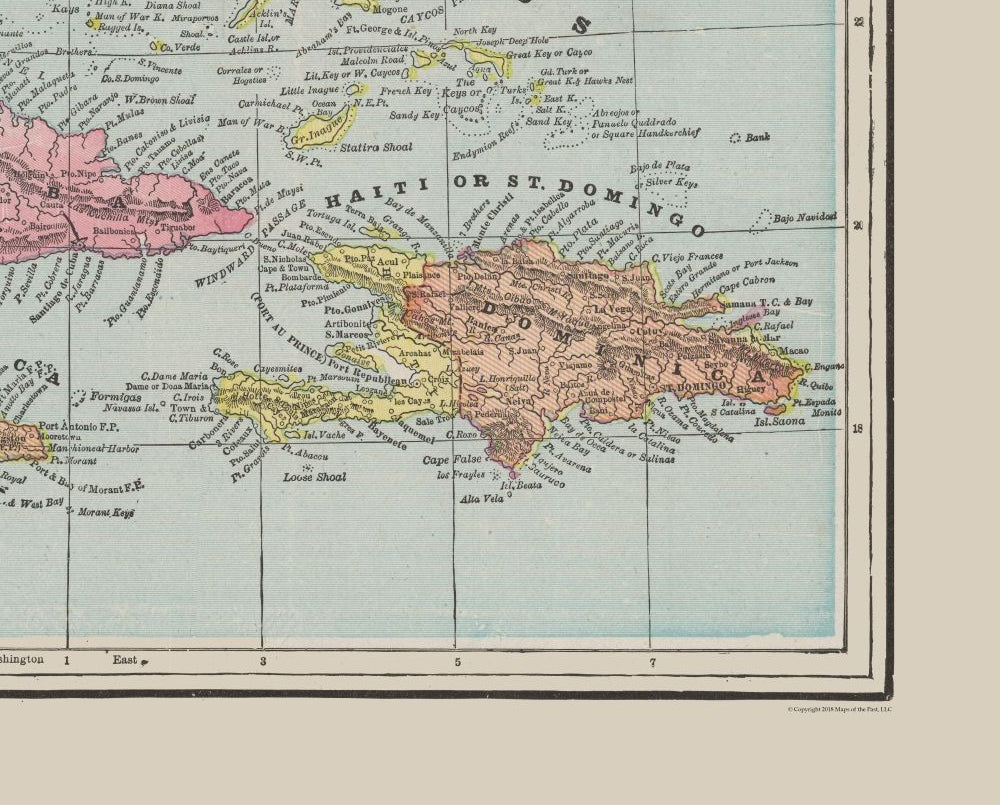 Historic Map - Cuba Bahama Islands - Cram 1892 - 28.58 x 23 - Vintage Wall Art