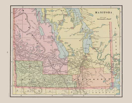 Historic Map - Manitoba Canada - Cram 1892 - 29.45 x 23 - Vintage Wall Art