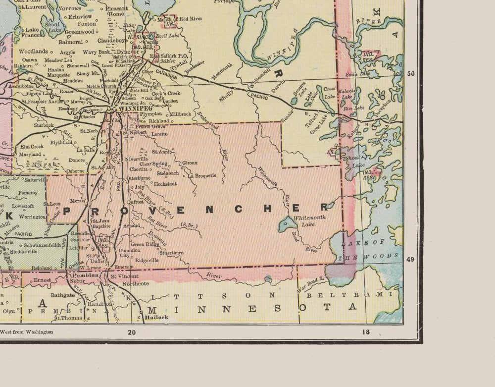 Historic Map - Manitoba Canada - Cram 1892 - 29.45 x 23 - Vintage Wall Art