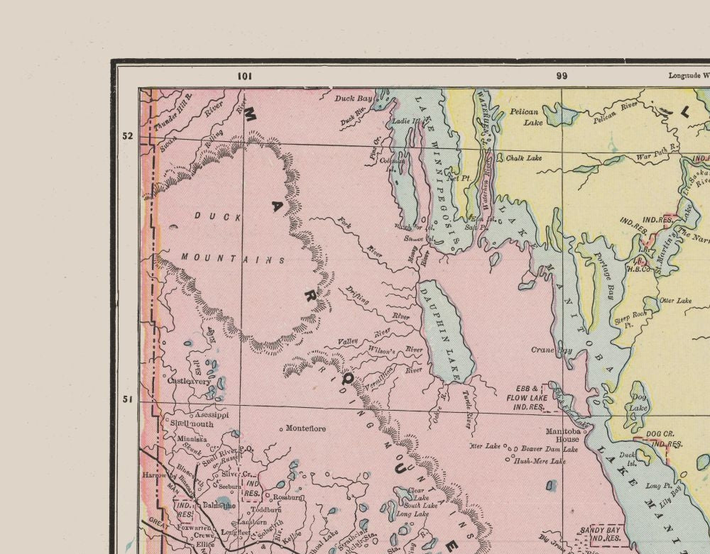 Historic Map - Manitoba Canada - Cram 1892 - 29.45 x 23 - Vintage Wall Art