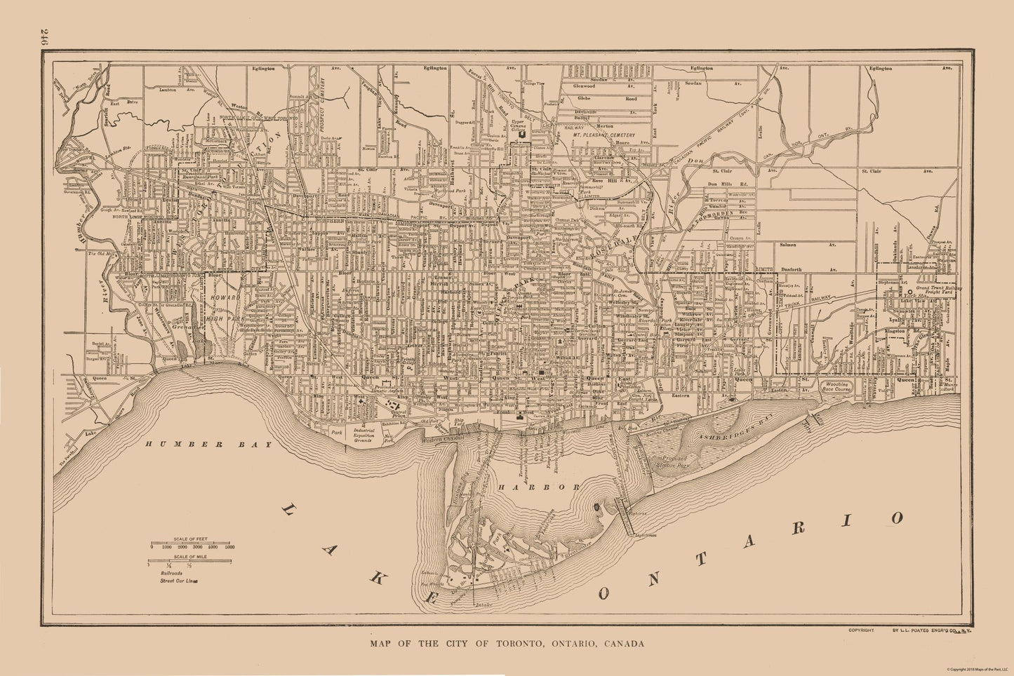 Historic Map - Toronto Canada - Reynold 1921 - 34.49 x 23 - Vintage Wall Art