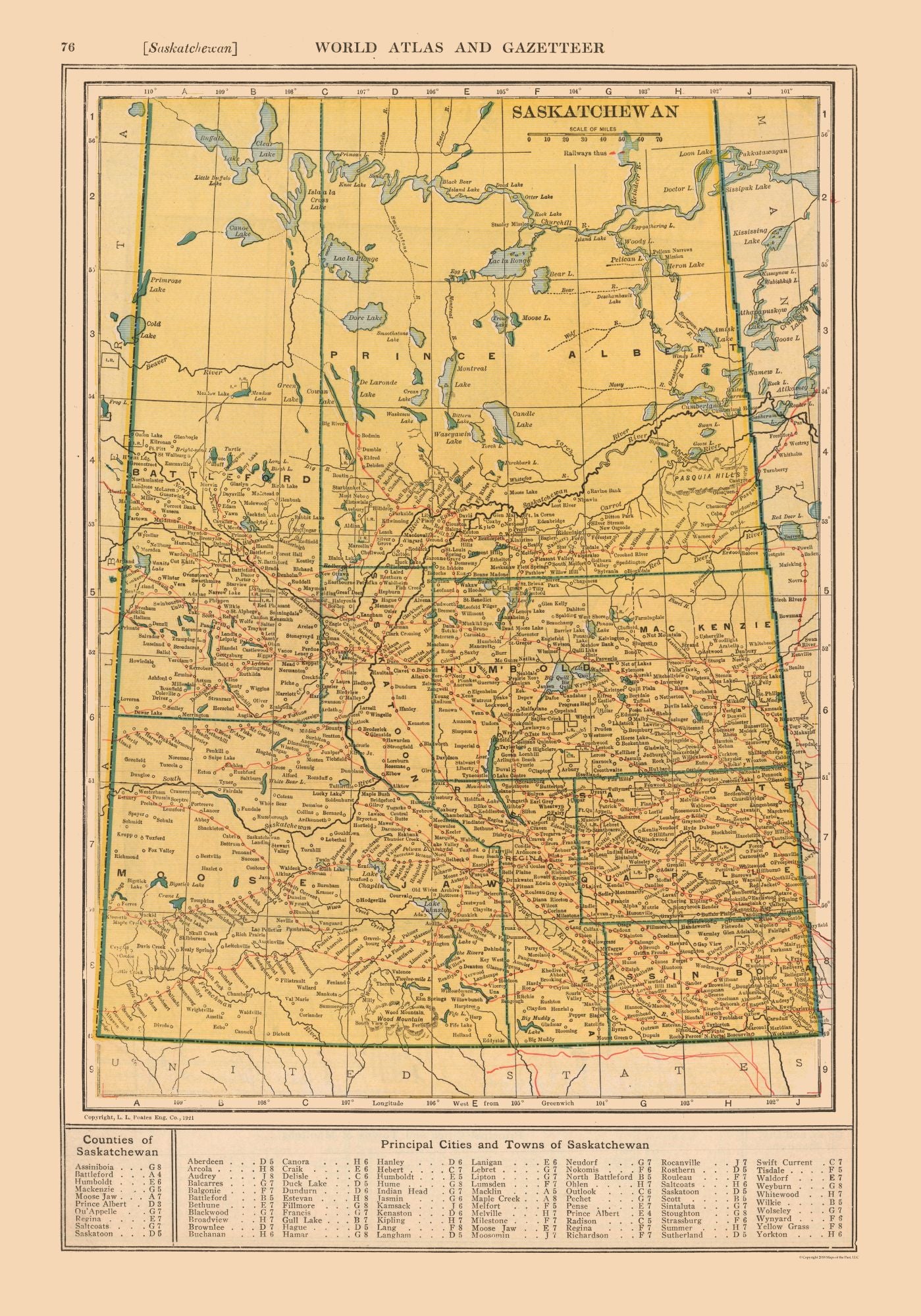 Historic Map - Saskatchewan Canada - Reynold 1921 - 23 x 32.89 - Vinta ...