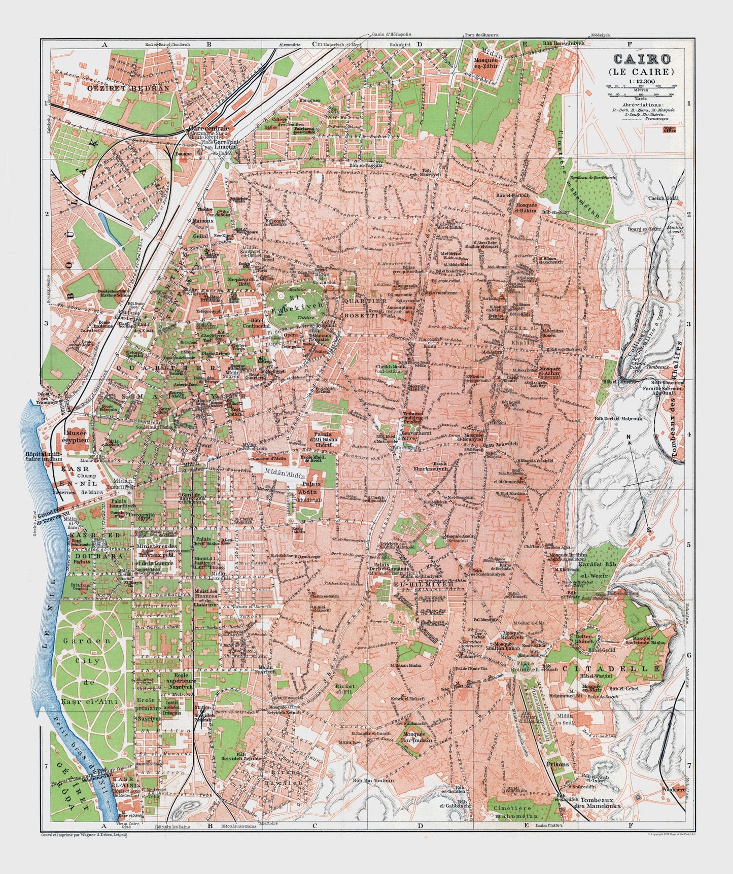 Historic Map - Cairo Egypt - Baedeker 1913 - 23 x 27.42 - Vintage Wall Art