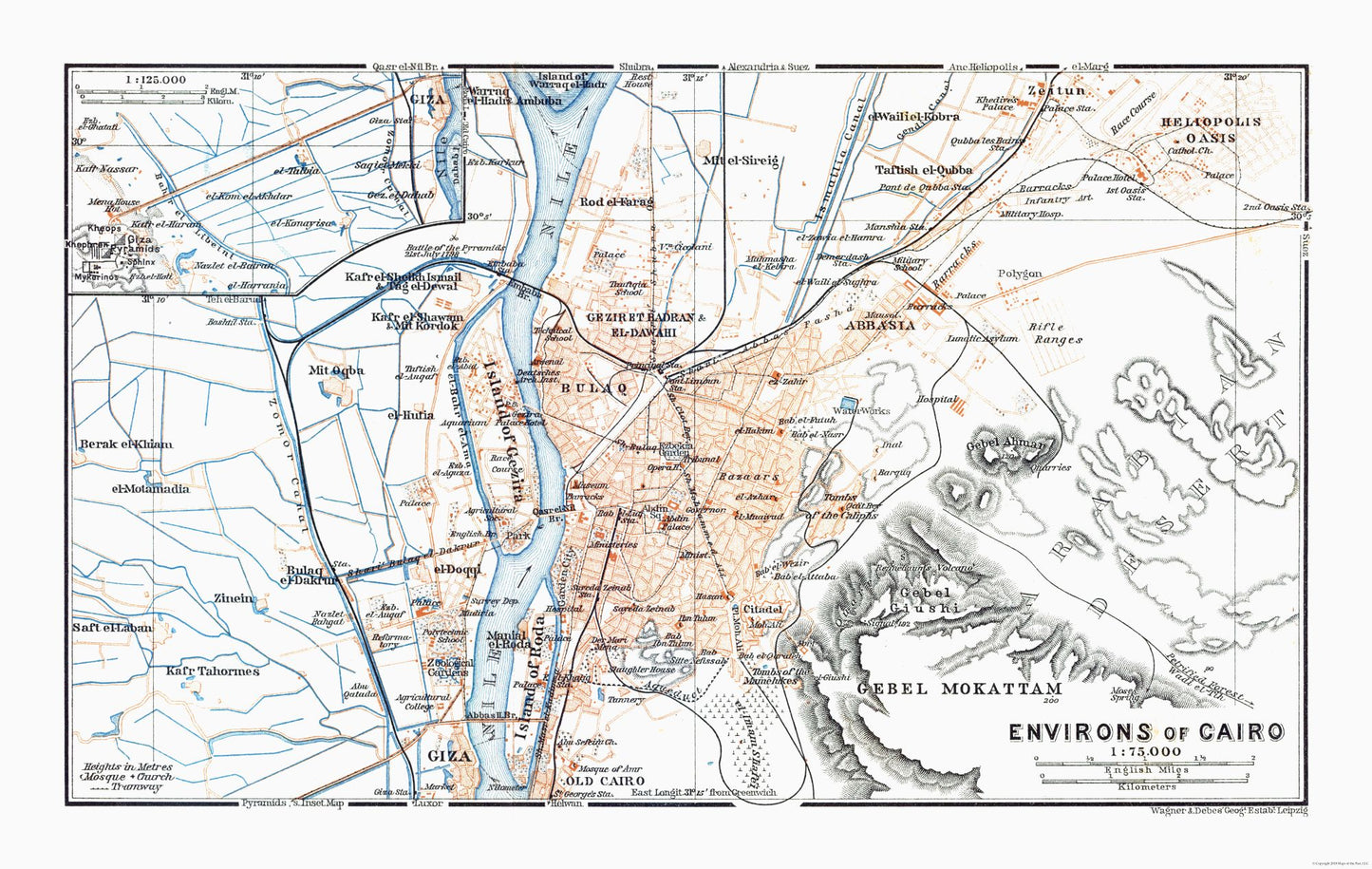Historic Map - Cairo Egypt - Baedeker 1913 - 36.34 x 23 - Vintage Wall Art