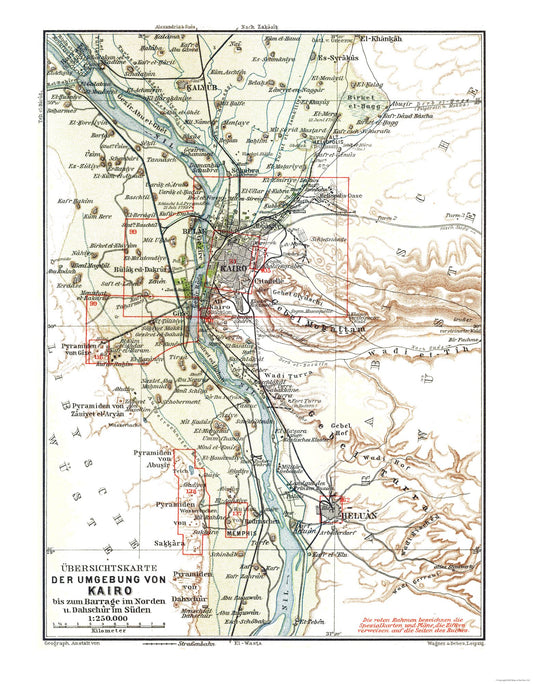 Historic Map - Cairo Egypt Regions - Baedeker 1913 - 23 x 29.50 - Vintage Wall Art