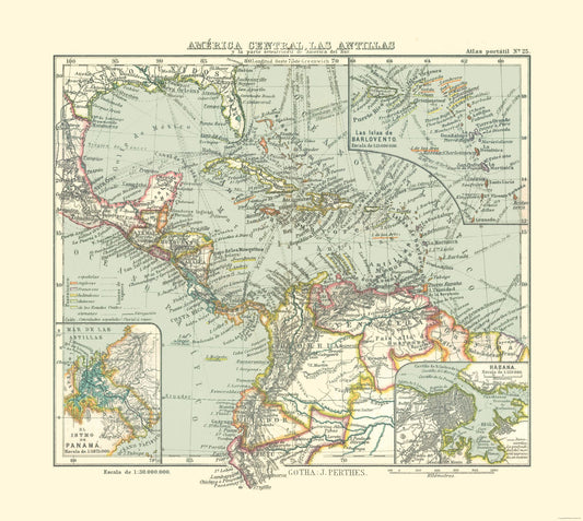 Historic Map - Antilles - Perthes 1921 - 25.70 x 23 - Vintage Wall Art