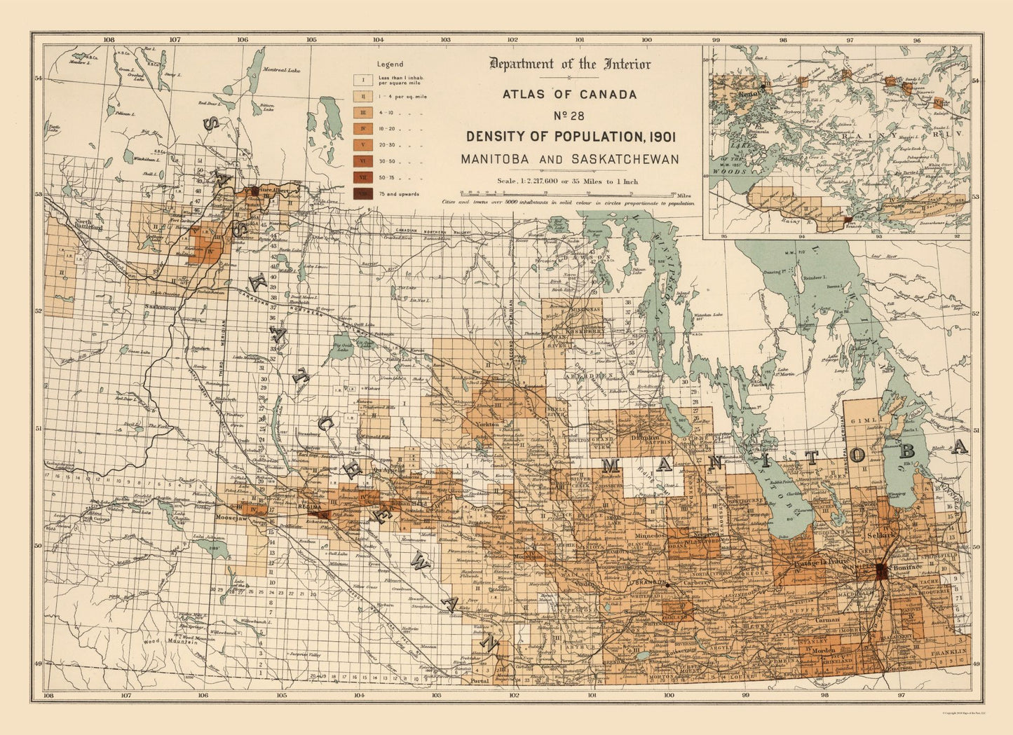 Historic Map - Manitoba Saskatchewan Canada - White 1906 - 31.68 x 23 - Vintage Wall Art