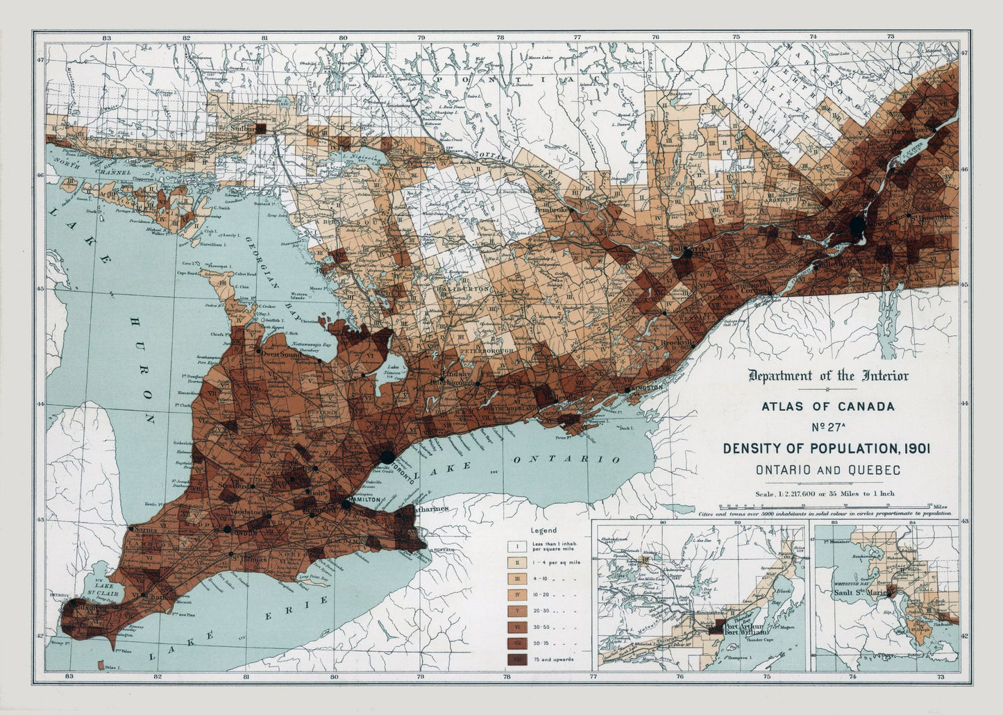 Historic Map - Ontario Quebec Canada 1901 - White 1906 - 32.27 x 23 - Vintage Wall Art