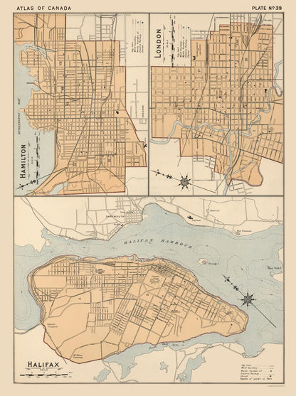 Historic Map - Hamilton London Halifax Canada - White 1906 - 23 x 30.77 - Vintage Wall Art