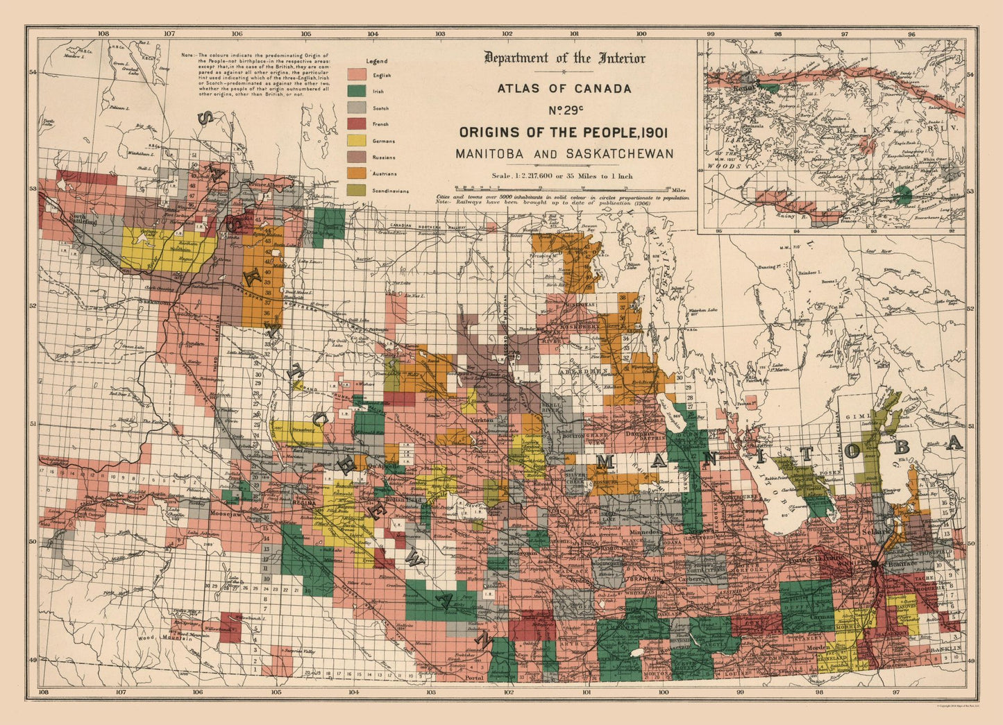 Historic Map - Manitoba Saskatchewan Canada - White 1906 - 31.78 x 23 - Vintage Wall Art