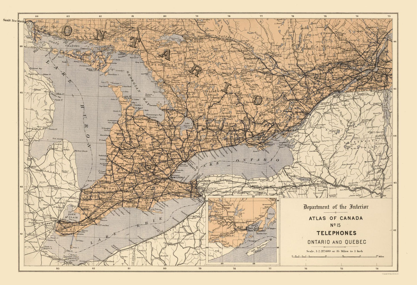 Historic Map - Ontario Quebec Canada Telephone - White 1906 - 33.66 x 23 - Vintage Wall Art