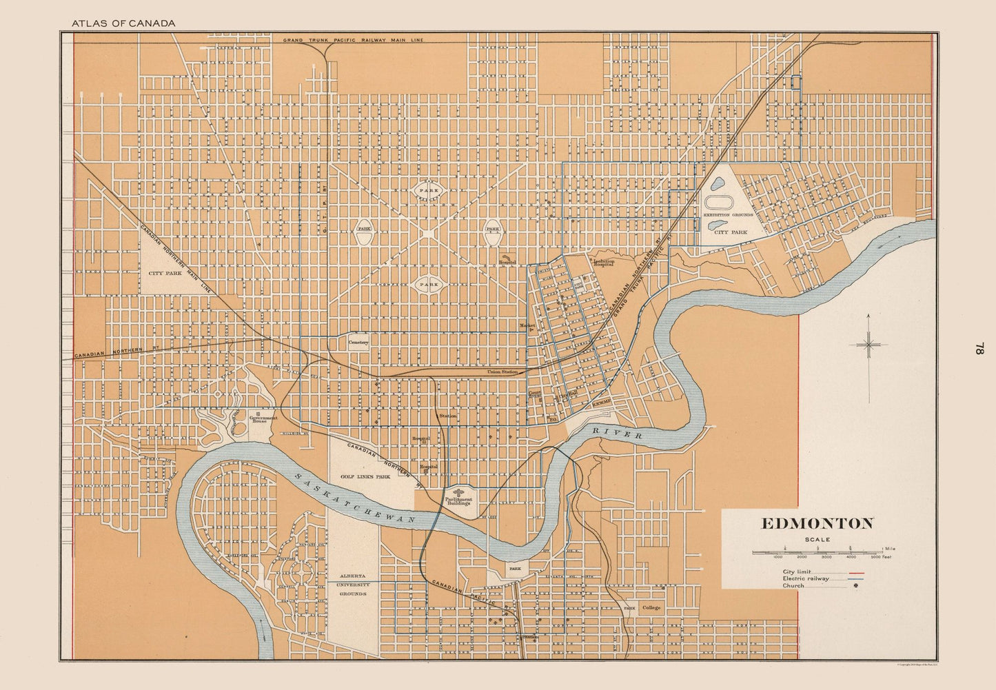 Historic Map - Edmonton Canada - Chalifour 1915 - 33.22 x 23 - Vintage Wall Art