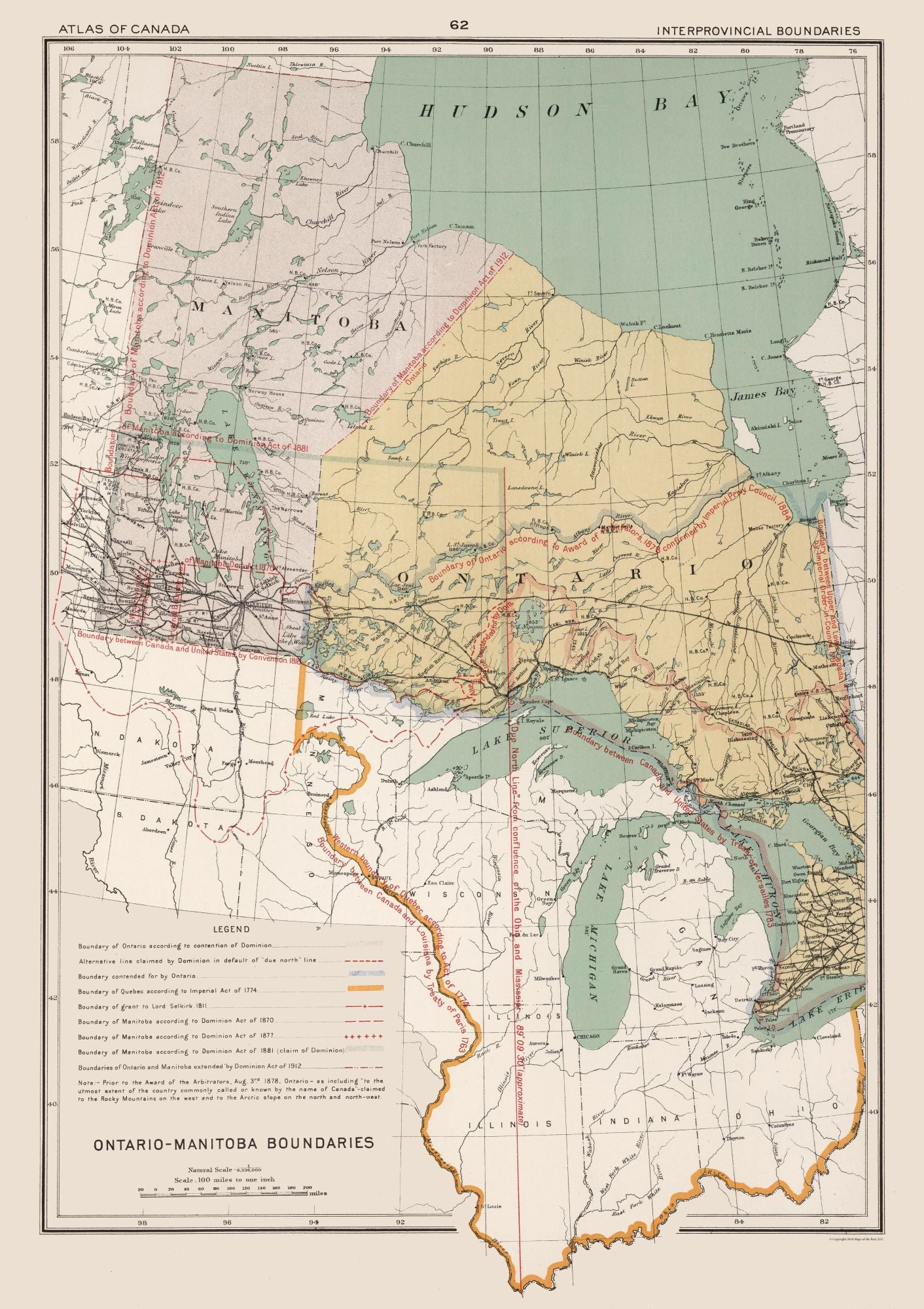 Historic Map - Ontario Manitoba Canada Boundaries - Chalifour 1915 - 23 x 32.58 - Vintage Wall Art