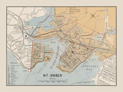 Historic Map - St John Canada - Chalifour 1915 - 30.79 x 23 - Vintage Wall Art