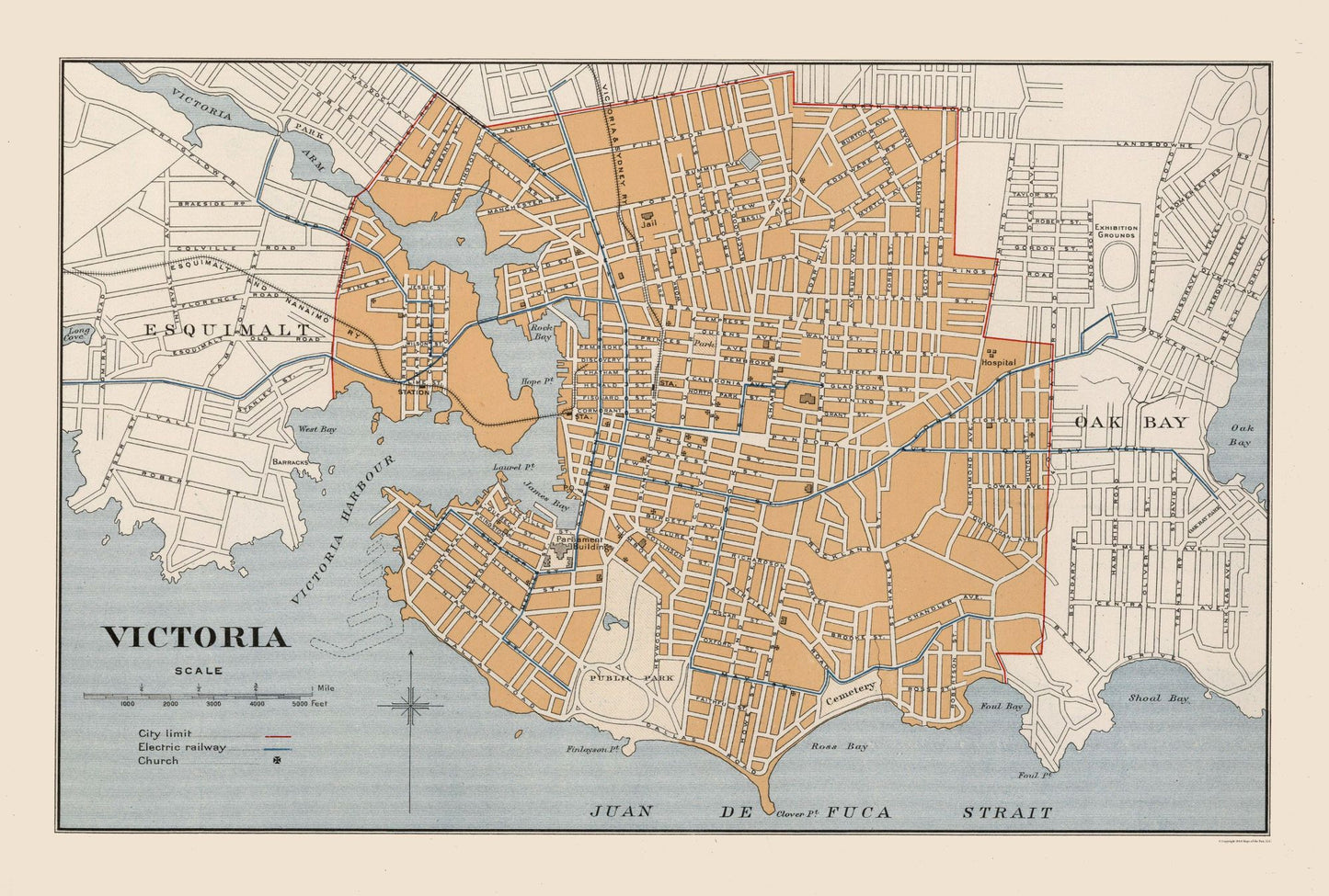 Historic Map - Victoria Canada - Chalifour 1915 - 34.10 x 23 - Vintage Wall Art