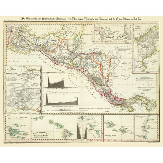 Historic Map - Central America Hawaii - Perthes 1840 - 28.70 x 23 - Vintage Wall Art
