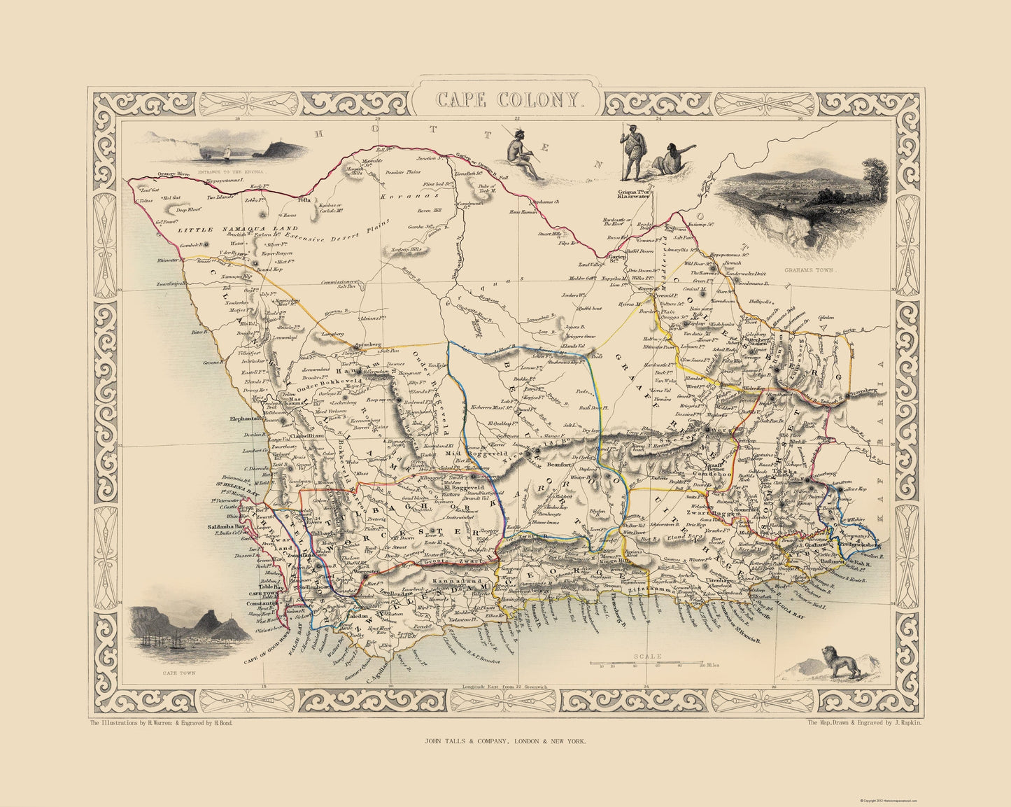 Historic Map - Cape Colony South Africa - Tallis 1851 - 23 x 28.83 - Vintage Wall Art