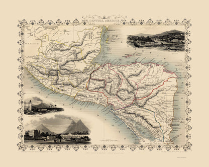 Historic Map - Central America - Tallis 1851 - 23 x 28.83 - Vintage Wall Art