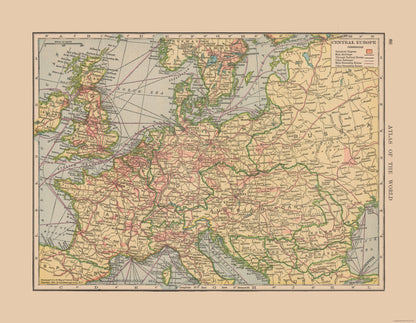 Historic Map - Central Europe- Hammond 1910 - 29.59 x 23 - Vintage Wall Art
