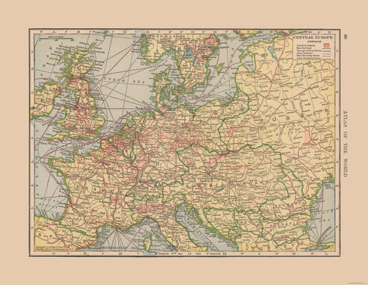 Historic Map - Central Europe- Hammond 1910  - Vintage Wall Art