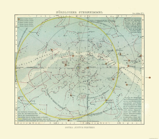 Historic Map - Celestial North Pole - Perthes 1914 - 26.30 x 23 - Vintage Wall Art