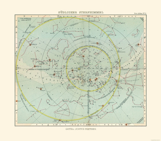 Historic Map - Celestial South Pole - Perthes 1914 - 26.16 x 23 - Vintage Wall Art