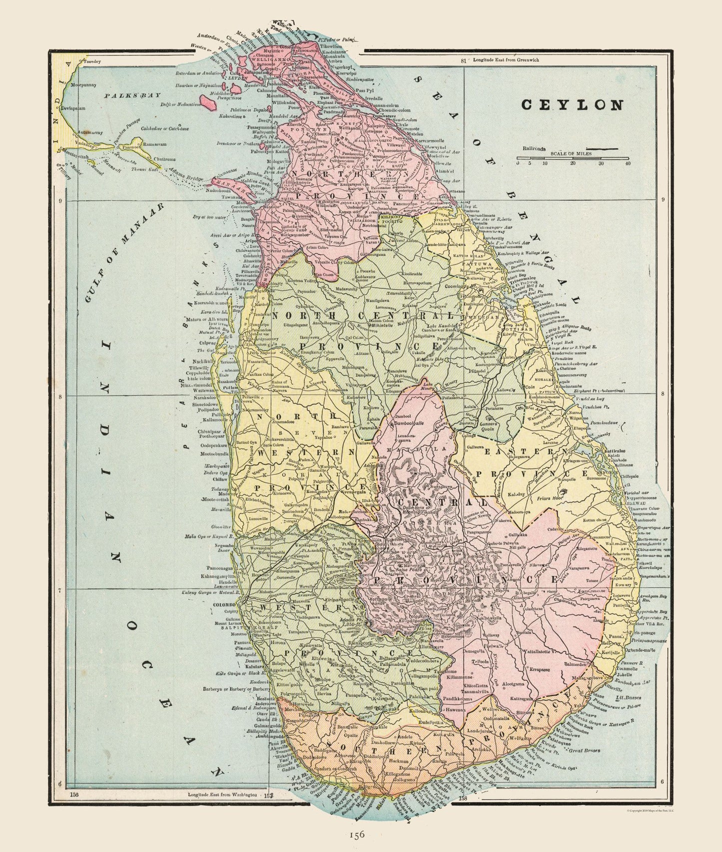 Historic Map - Sri Lanka - Cram 1892 - 23 x 27.15 - Vintage Wall Art