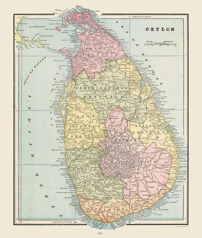 Historic Map - Sri Lanka - Cram 1892 - 23 x 27.15 - Vintage Wall Art