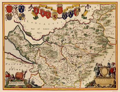 Historic Map - Cheshire County England - Blaeu 1646 - 23 x 30.06 - Vintage Wall Art