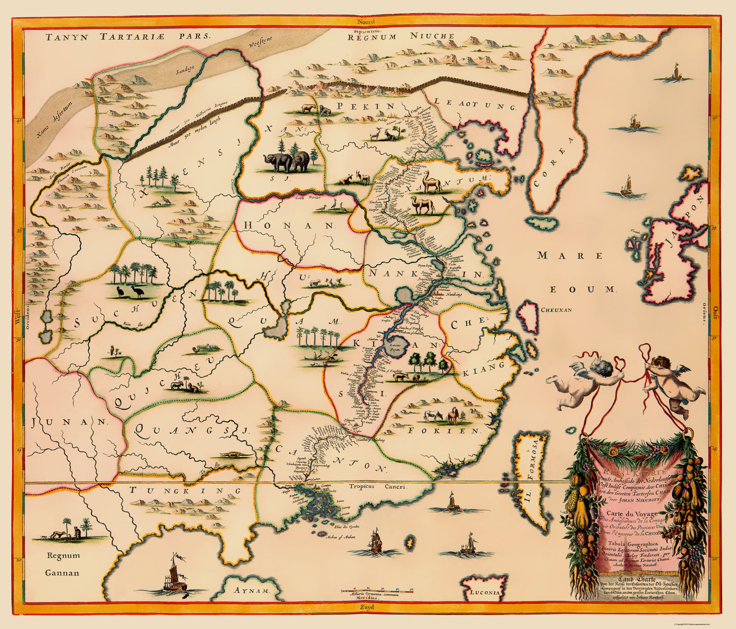 Historic Map - China Travel Route - Nieuhoff 1655 - 23 x 26.91 - Vintage Wall Art