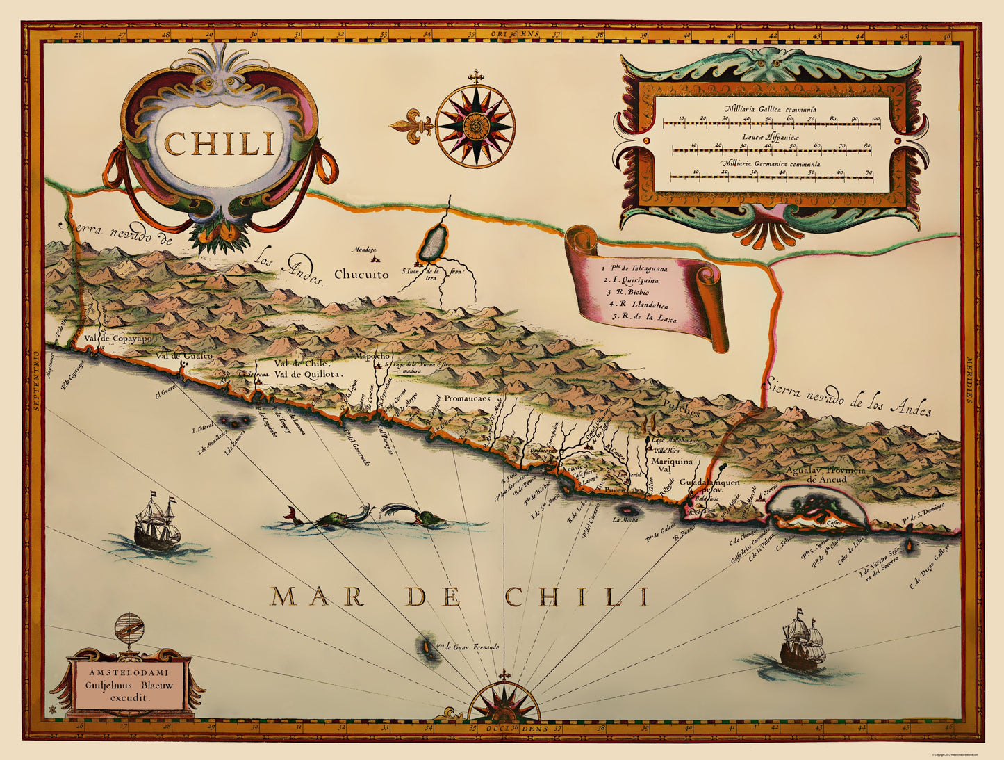 Historic Map - Chile - Blaeu 1630 - 23 x 30.41 - Vintage Wall Art