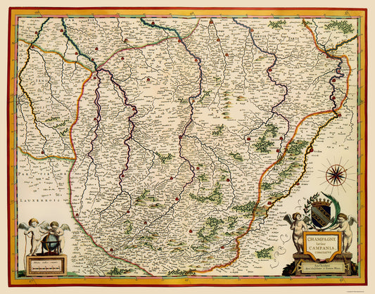 Historic Map - Champagne France Vicinity - Blaeu 1635 - 23 x 29.32 - Vintage Wall Art