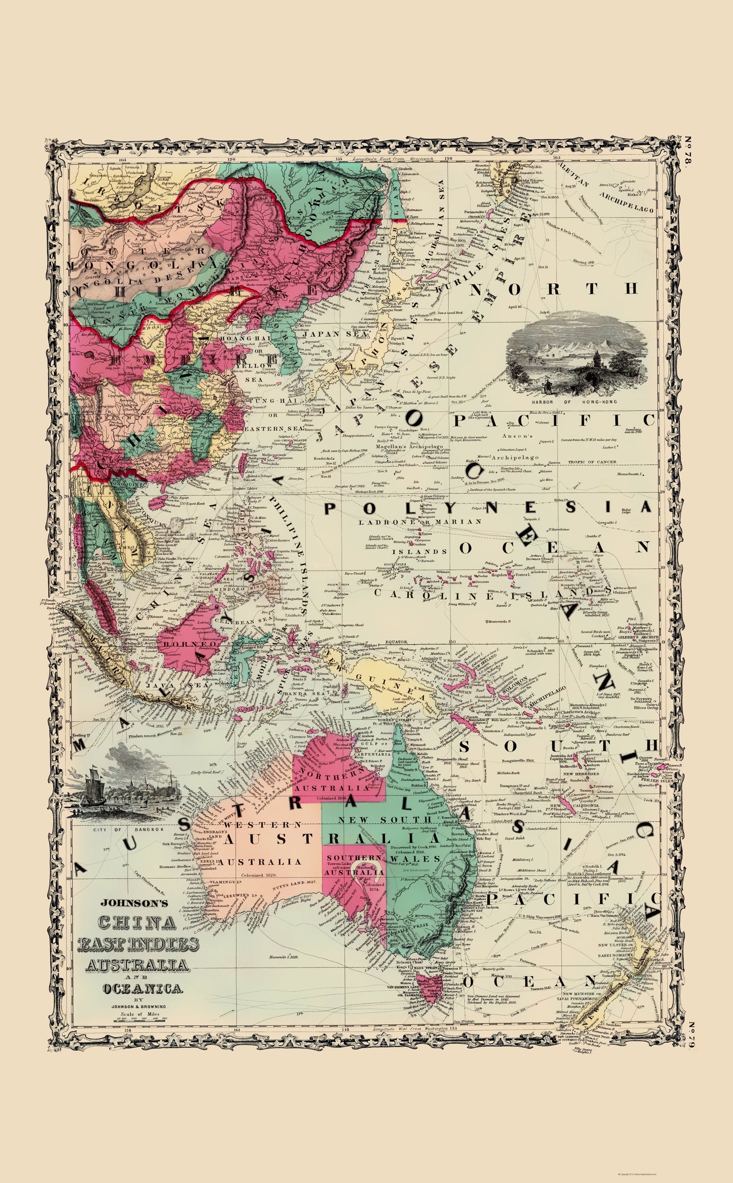 Historic Map - East Indies China Australia Oceanica - Johnson 1860 - 23 x 37 - Vintage Wall Art