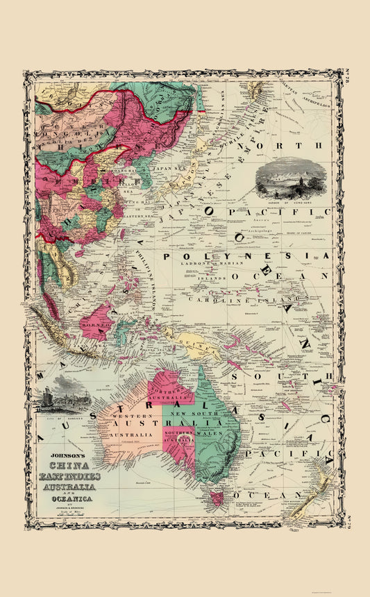 Historic Map - East Indies China Australia Oceanica - Johnson 1860 - 23 x 37 - Vintage Wall Art