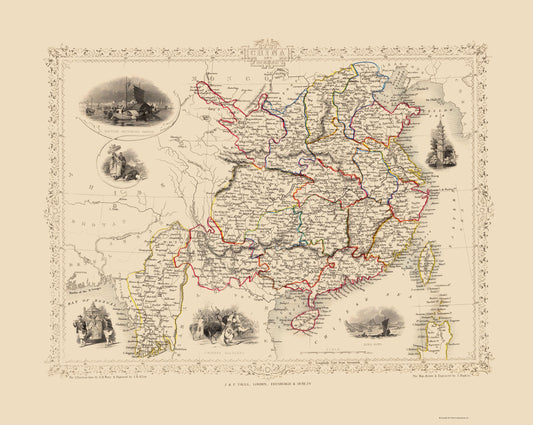 Historic Map - China Birmah - Tallis 1851 - 23 x 28.83 - Vintage Wall Art