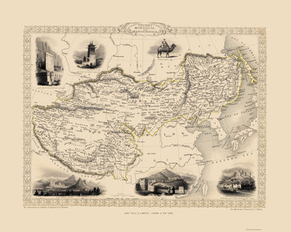 Historic Map - China Tibet Mongolia - Tallis 1851 - 23 x 28.83 - Vintage Wall Art