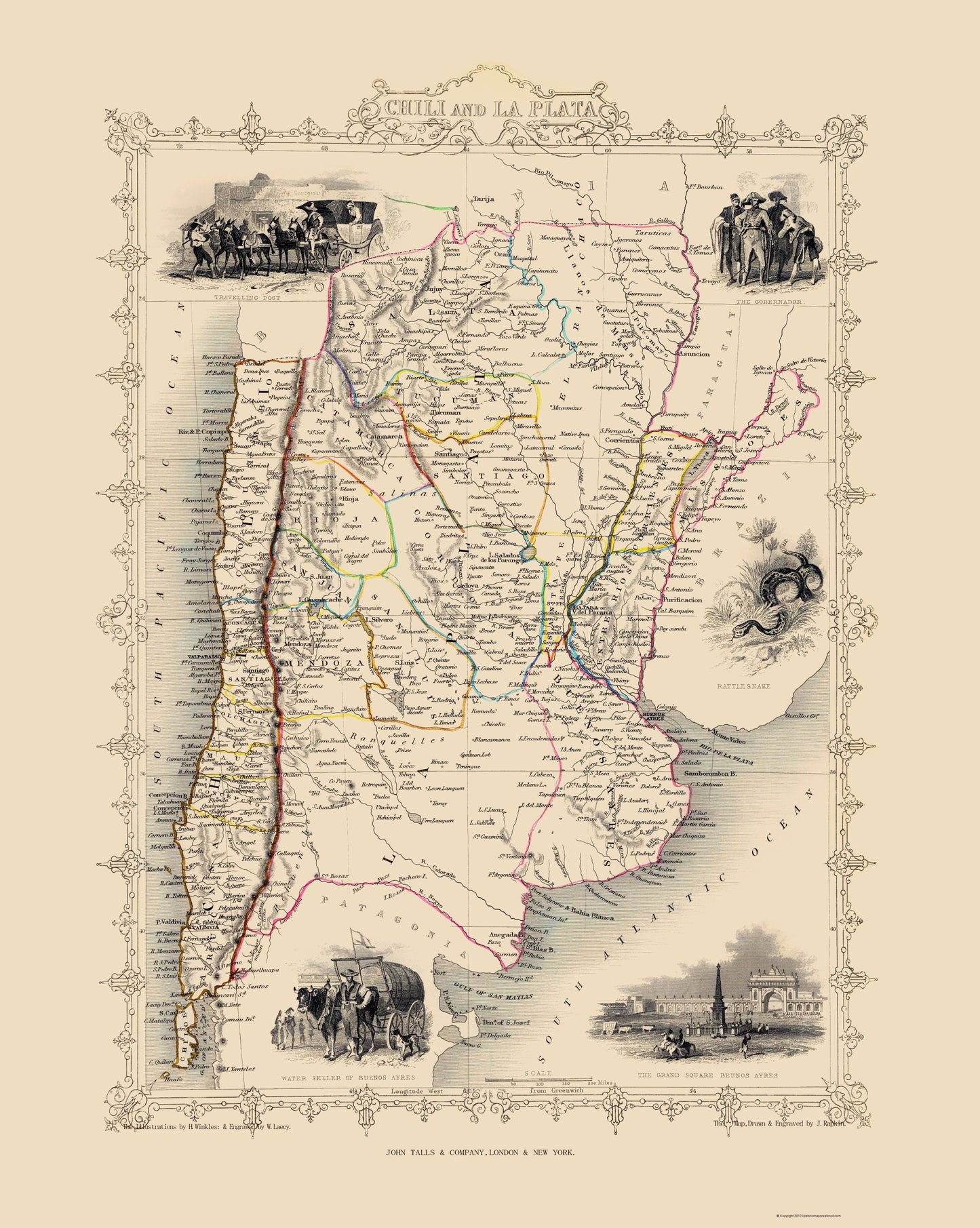 Historic Map - La Plata Argentina - Tallis 1851 - 23 x 28.83 - Vintage Wall Art