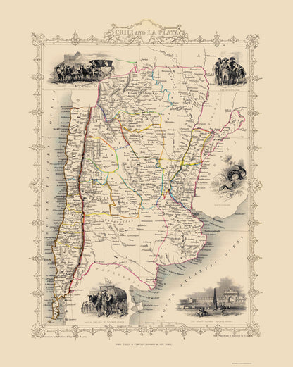 Historic Map - La Plata Argentina - Tallis 1851 - 23 x 28.83 - Vintage Wall Art