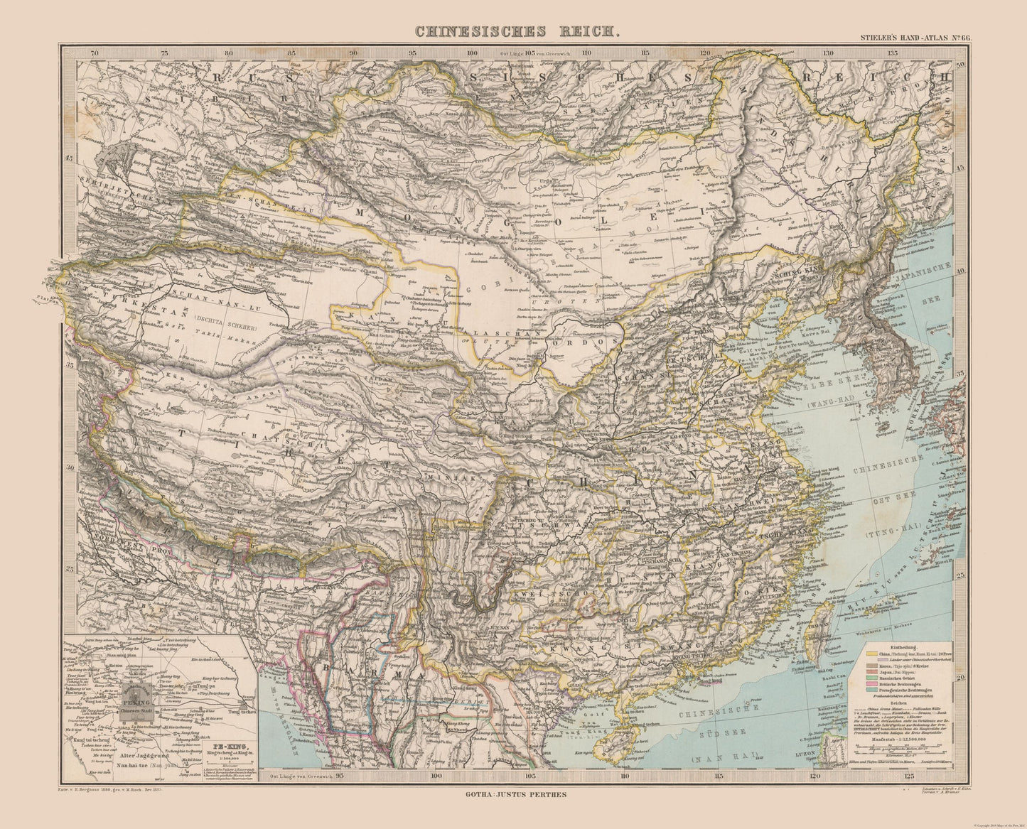 Historic Map - China - Stieler 1885 - 28.48 x 23 - Vintage Wall Art