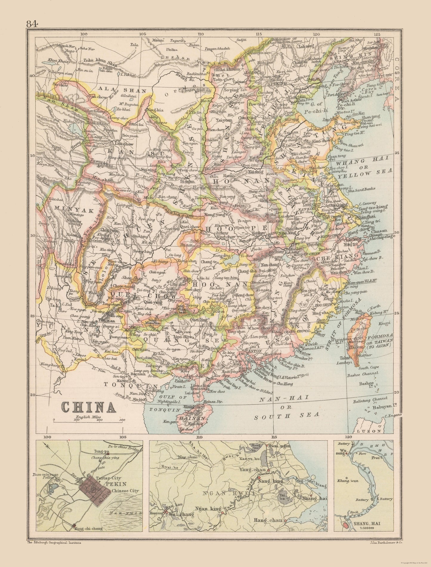 Historic Map - China - Bartholomew 1892 - 23 x 30.23 - Vintage Wall Art