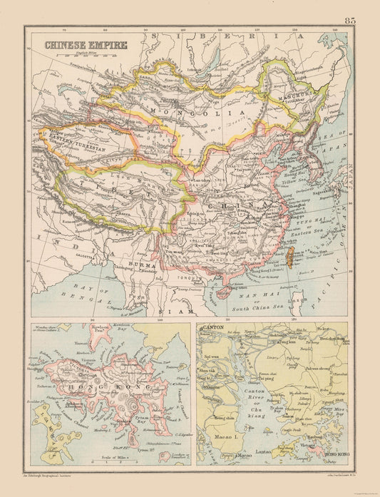 Historic Map - Asia Chinese Empire China - Bartholomew 1892 - 23 x 30.05 - Vintage Wall Art