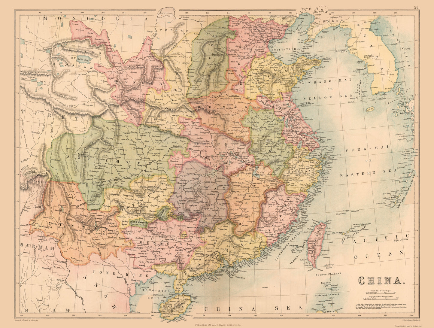 Historic Map - China - Black 1867 - 30.44 x 23 - Vintage Wall Art