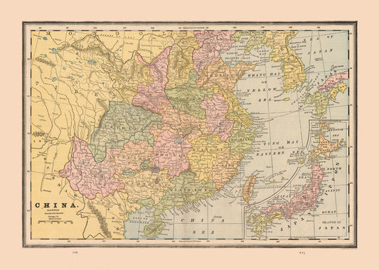 Historic Map - China - Cram 1888 - 32.25 x 23 - Vintage Wall Art