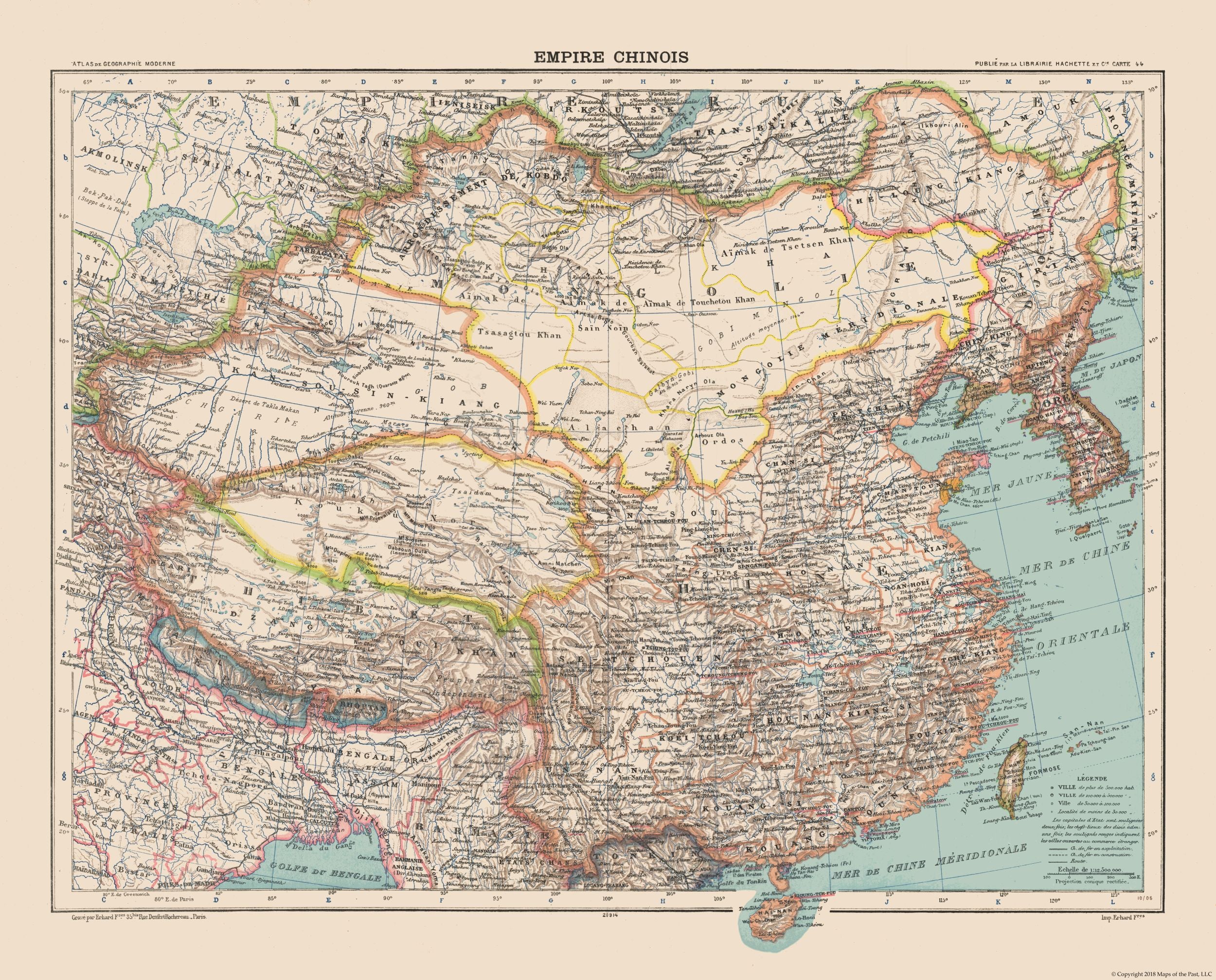 1908 Chinese Map Historic Map - Chinese Empire- Schrader 1908 - 28.53 x 23 - Vintage Wa ...